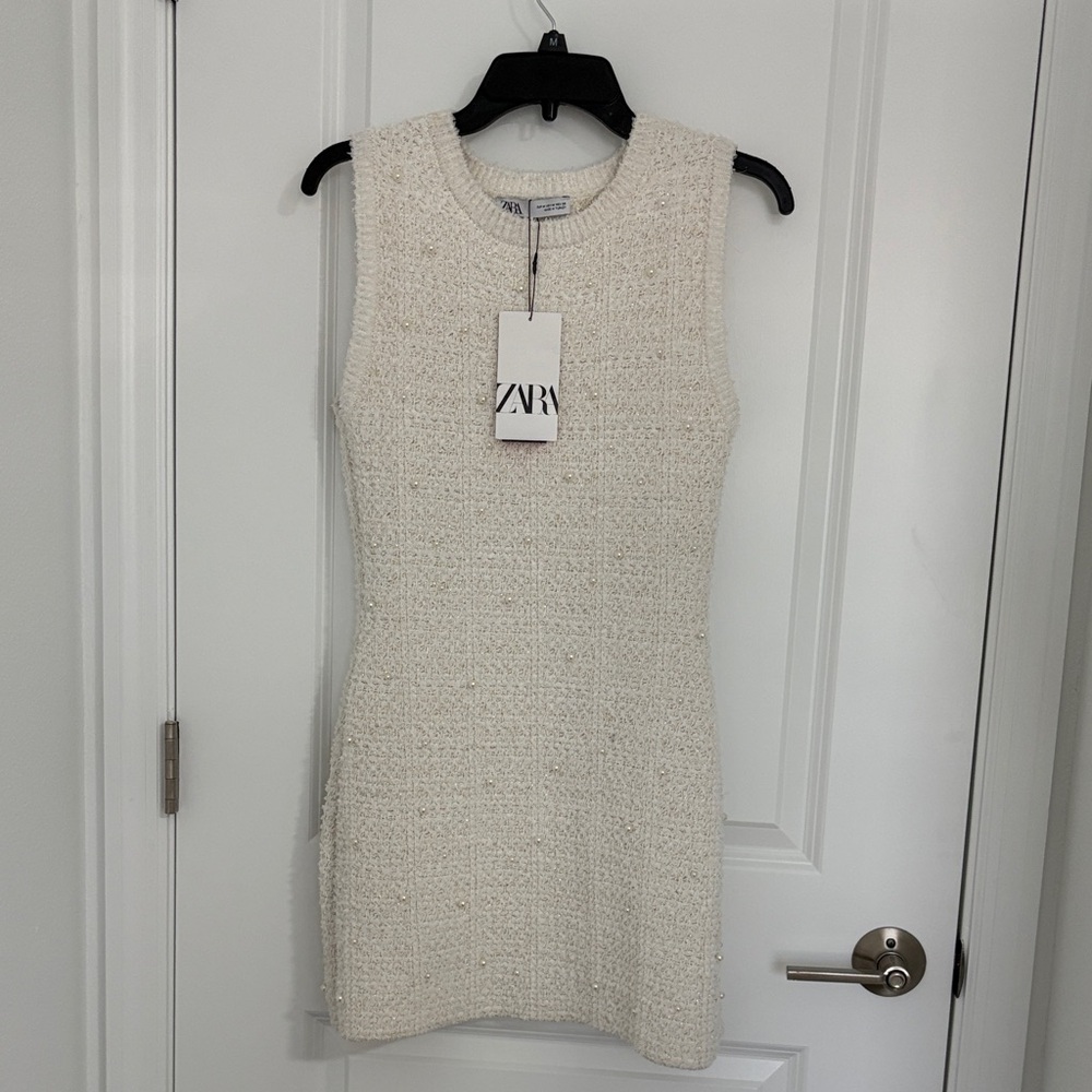 Zara Cream Textured Knit dress